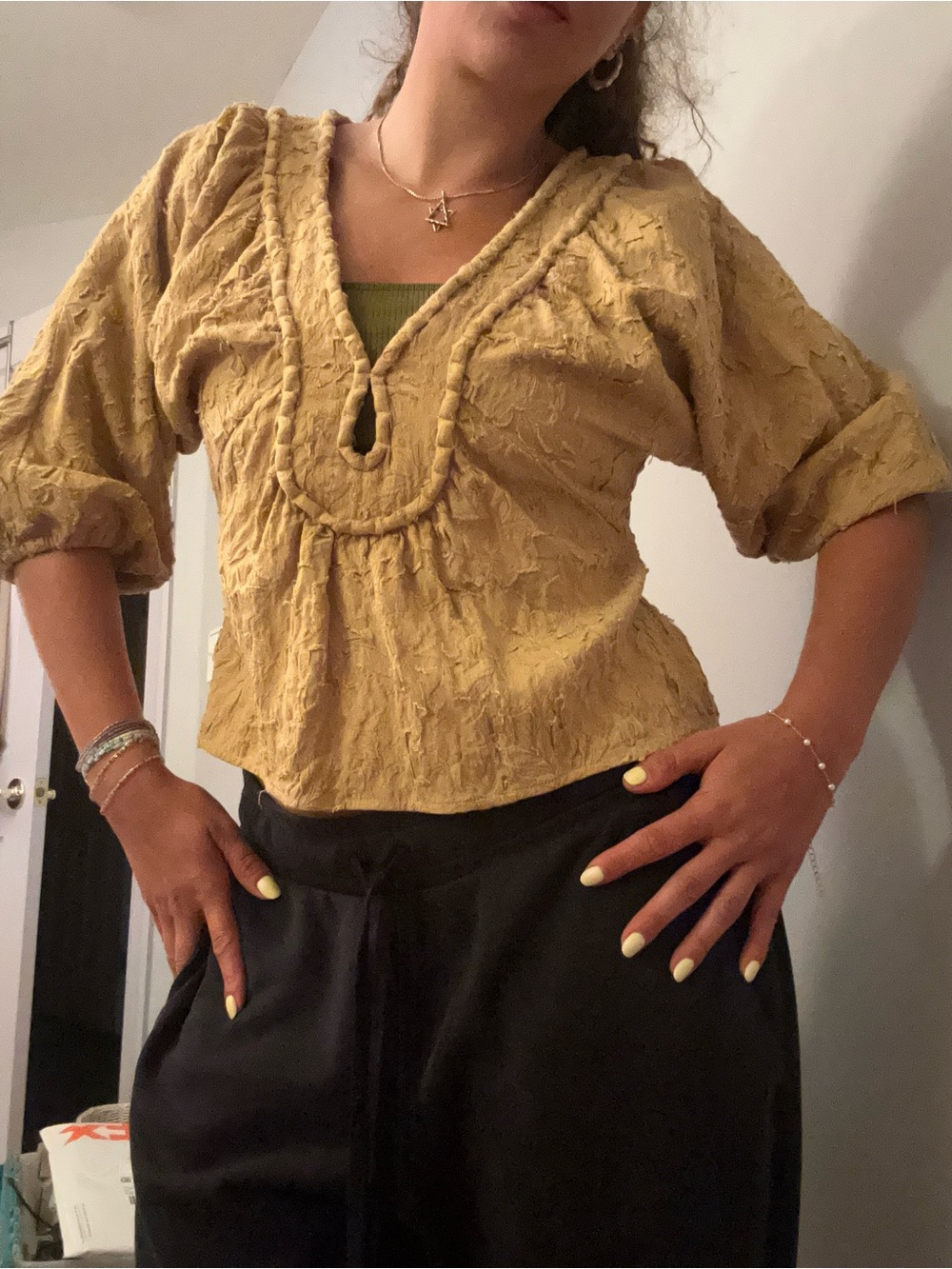 Rails Mustard Textured Peasant Blouse